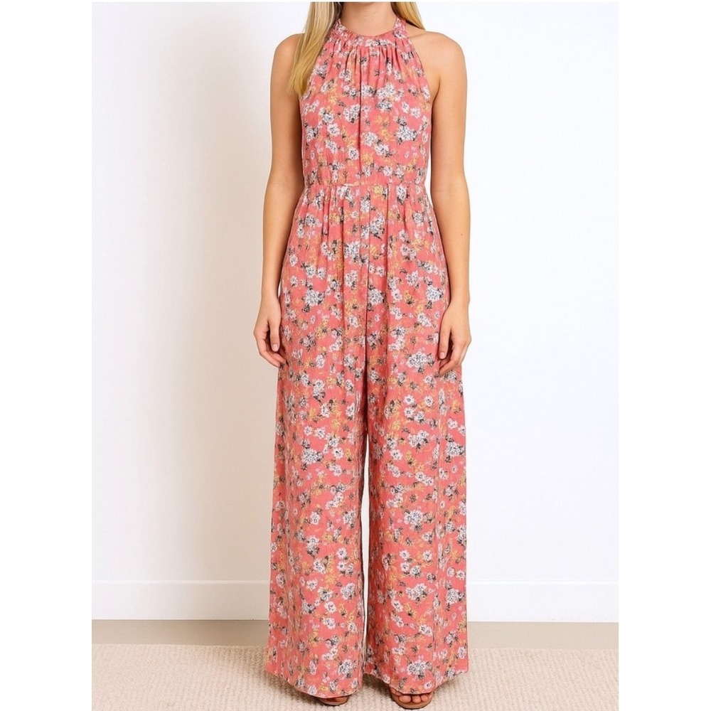 J. Crew Jumpsuit Romper Liberty Wide Leg Floral Women 8 Coral Pink‎ Halter New